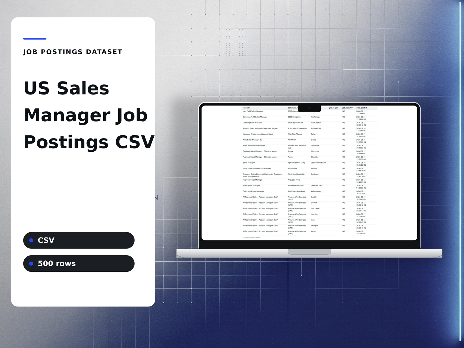 us sales manager job postings csv — product cover showing a page of the workbook